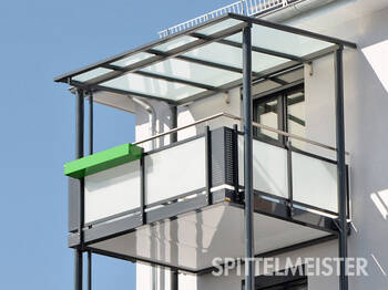 Alubalkon Balkon aus Aluminium Pulverbeschichtung anthrazit grau Edelstahlhandlauf