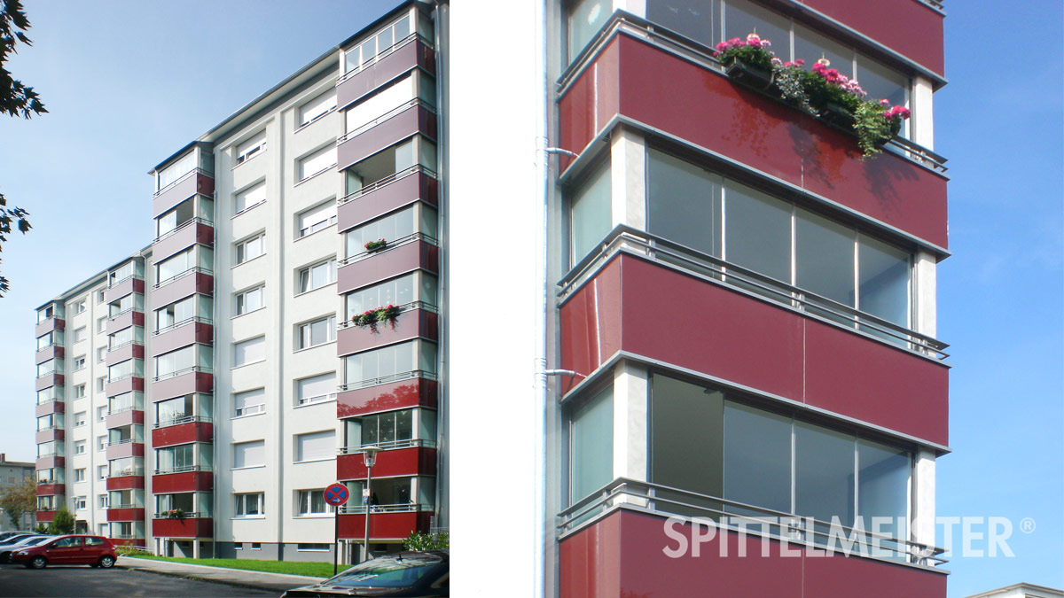 Balkone als Fertigbalkone verglast am Hochhaus in Ludwigshafen