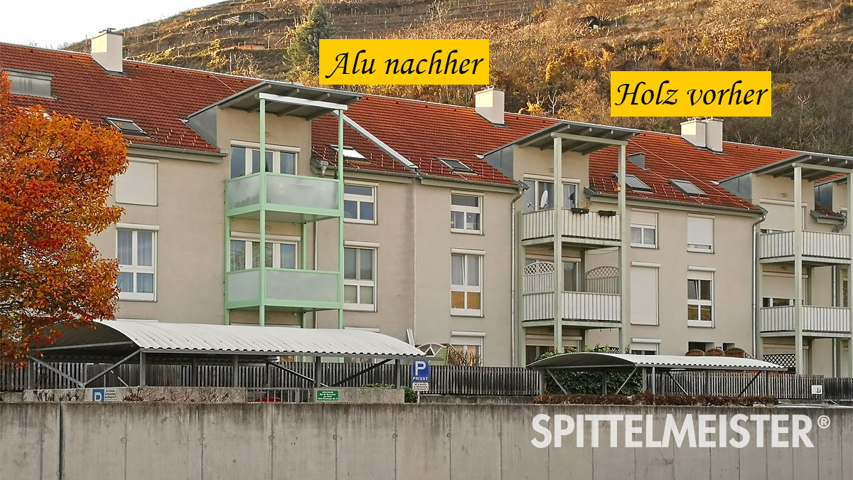 Neuer Aluminiumbalkon ersetzt verfaulten Holzbalkon, Österreich