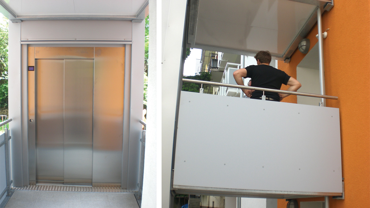 Aufzugsanlage Mannheim Schachtgerüst mit einer Verkleidung aus wärmegedämmt